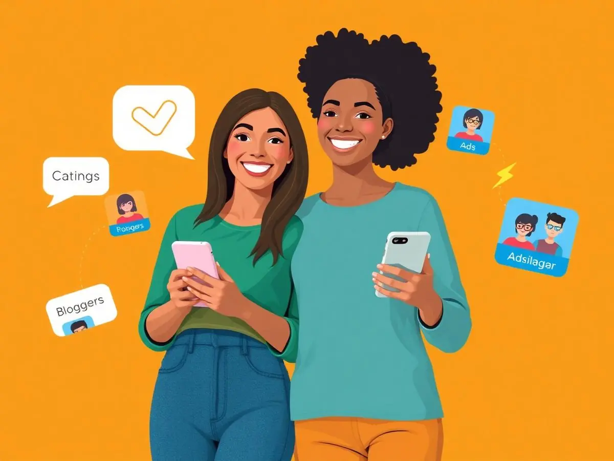 Zwei Creator mit Content- und Werbeelementen